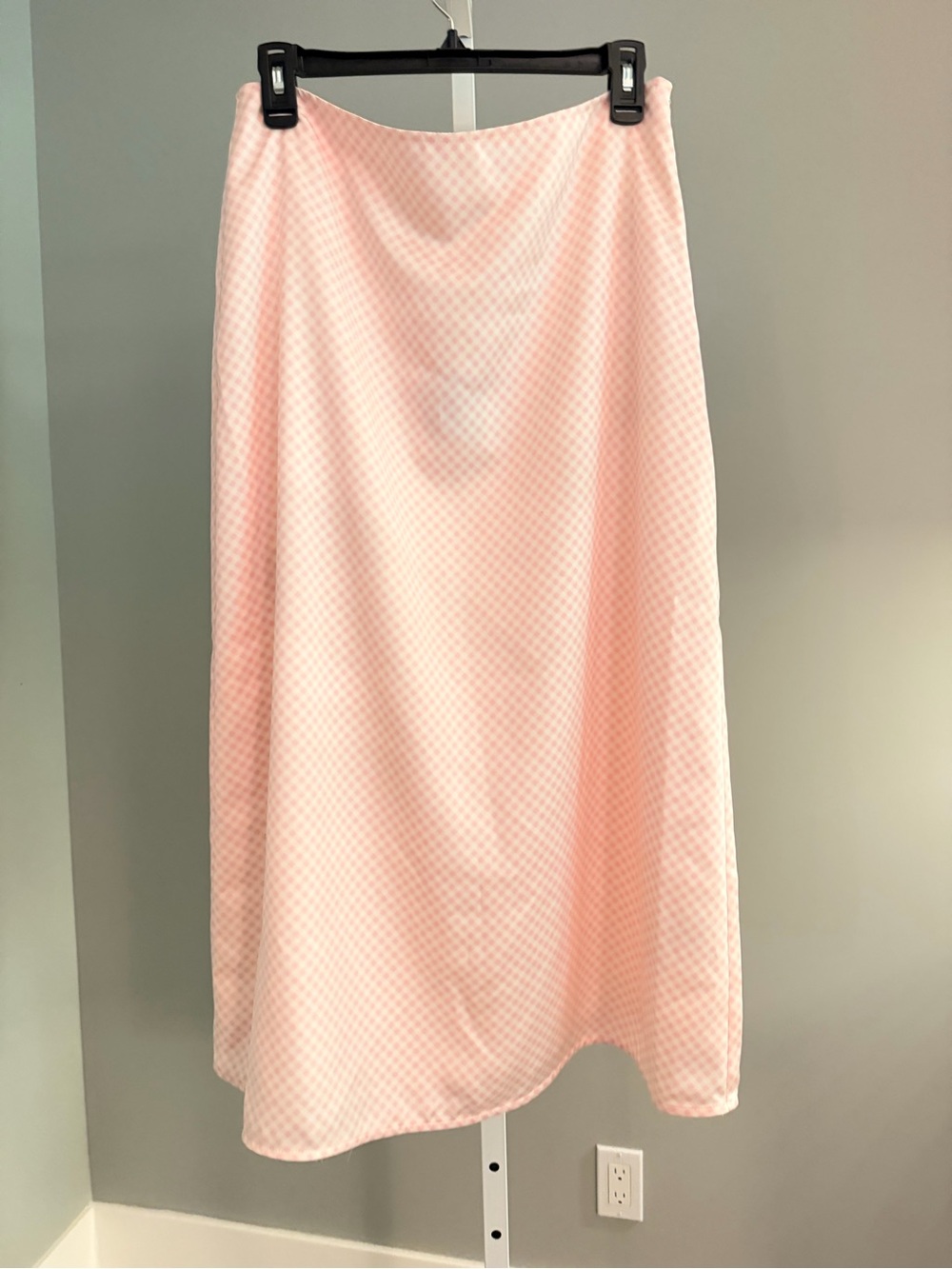 GANNI Darling Petal Pink & White Check Maxi Skirt 8-10 NWT $200!!